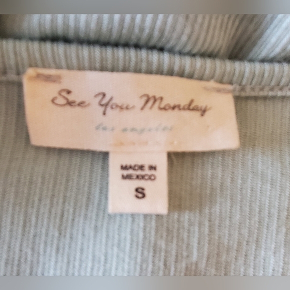 See You Monday Seafoam Green Ribbed Ruffled Hem Tiered Sundress Size Small - Picture 7 of 7